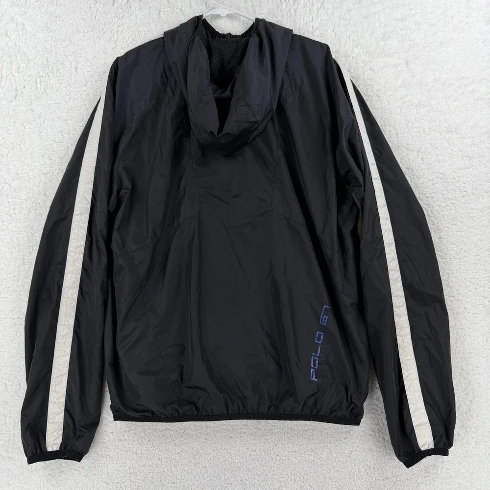 Polo Ralph Lauren Jacket Mens Medium Black‎ Hooded Zip Nylon Windbreaker Polo 67